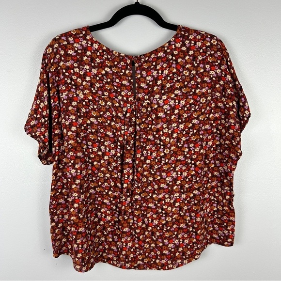 Madewell Rhyme In Spring Ditsy Floral Short Sleeve Blouse Medium Rust - Picture 14 of 15